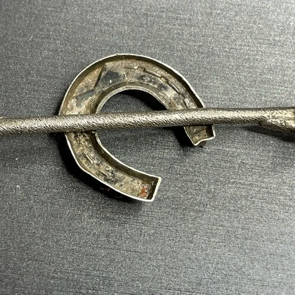 Silver Branch Lucky Horseshoe Antique Brooch White Rhinestones 800 Silver - Picture 8 of 12
